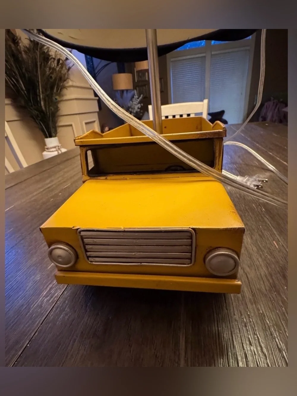 Pottery Barn Kids Yellow Dump Truck Lamp with Navy Blue Shade